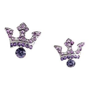 Crystal Collection Princess Crown Purple Rhinestones Post Earrings New Royal